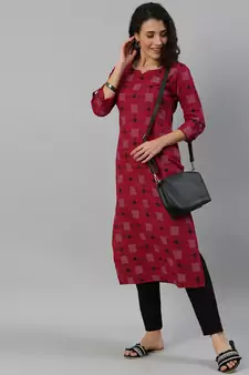 Kimisha Women's Cotton Printed Straight Kurti(Maroon)