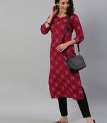 Kimisha Women's Cotton Printed Straight Kurti(Maroon)