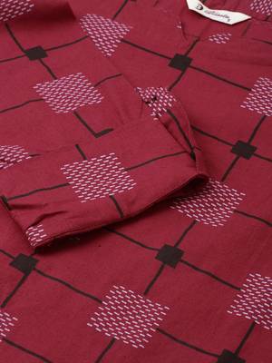 Kimisha Women's Cotton Printed Straight Kurti(Maroon) 2