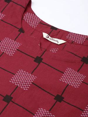 Kimisha Women's Cotton Printed Straight Kurti(Maroon) 3