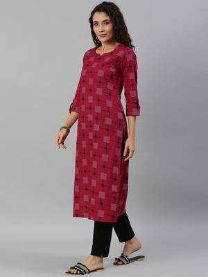 Kimisha Women's Cotton Printed Straight Kurti(Maroon) 4