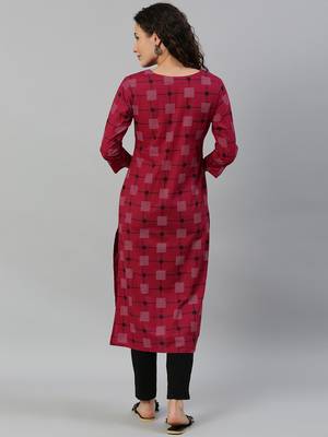 Kimisha Women's Cotton Printed Straight Kurti(Maroon) 5