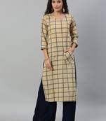 Cotton Printed Straight Kurti(Beige)