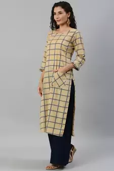 Cotton Printed Straight Kurti(Beige)