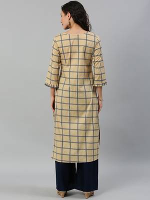 Cotton Printed Straight Kurti(Beige) 5