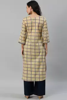 Cotton Printed Straight Kurti(Beige)