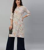 Kimisha Women's Rayon Printed Straight Kurti(Off-Wihte)