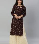Rayon Printed Straight Kurti (Brown)