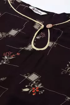 Rayon Printed Straight Kurti (Brown)