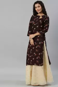 Rayon Printed Straight Kurti (Brown)