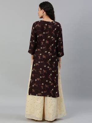 Rayon Printed Straight Kurti (Brown) 4