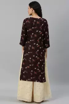 Rayon Printed Straight Kurti (Brown)