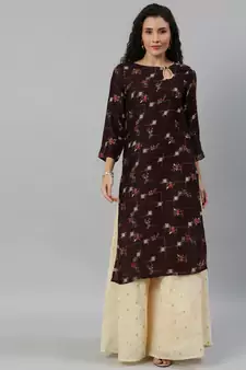 Rayon Printed Straight Kurti (Brown)
