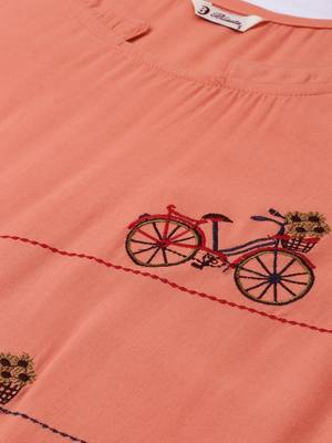Rayon Embroidered Straight Kurti (Peach) 2