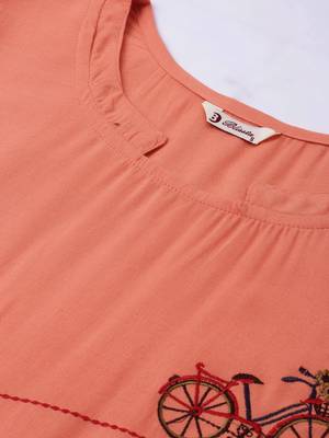 Rayon Embroidered Straight Kurti (Peach) 3