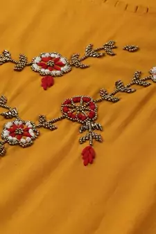 Women Mustard Solid Kurta With Plazzo With Hand Work Detailing