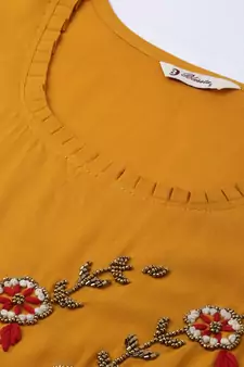 Women Mustard Solid Kurta With Plazzo With Hand Work Detailing