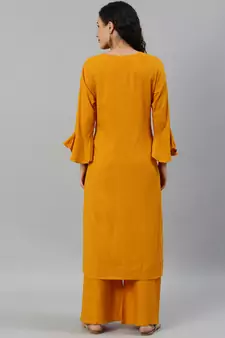Women Mustard Solid Kurta With Plazzo With Hand Work Detailing