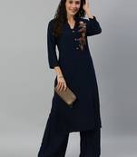 Kimisha Women Navy Solid Kurta with Plazzo With Hand-Work Detailing