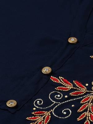 Kimisha Women Navy Solid Kurta with Plazzo With Hand-Work Detailing 2