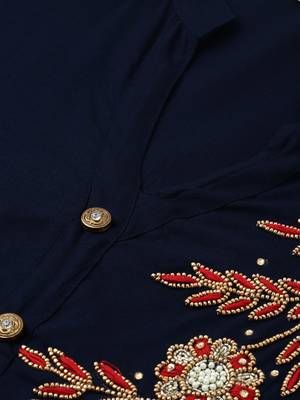 Kimisha Women Navy Solid Kurta with Plazzo With Hand-Work Detailing 3