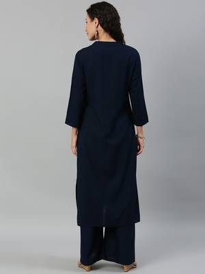 Kimisha Women Navy Solid Kurta with Plazzo With Hand-Work Detailing 5