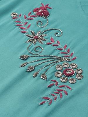 Women Turquoise Blue Solid Kurta With Plazzo With Hand Work Detailing 2
