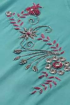 Women Turquoise Blue Solid Kurta With Plazzo With Hand Work Detailing