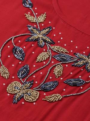 Kimisha Women Red Solid Kurta with Plazzo With Hamd Work Detailing 2