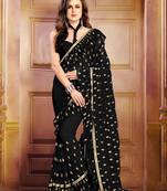 Black plain georgette saree with blouse