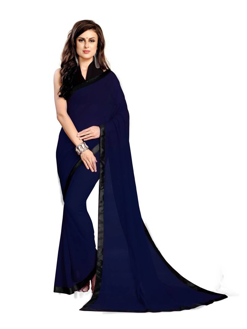 dark blue plain saree