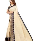 Beige embroidered poly cotton saree with blouse