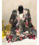 multicolor Handwoven Digitally floral Printed Linen Dupatta with tassels