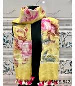 multicolor Handwoven Digitally floral Printed Linen Dupatta with tassels