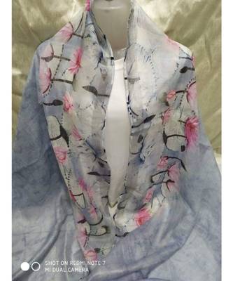 multicolor Handwoven Digitally floral Printed Linen Dupatta with tassels 1
