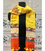 multicolor Handwoven Digitally floral Printed Linen Dupatta with tassels