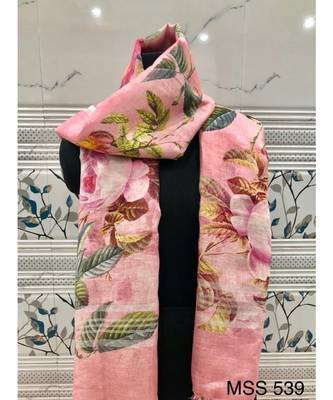 multicolor Handwoven Digitally floral Printed Linen Dupatta with tassels 1