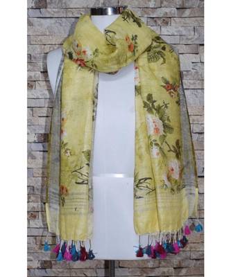 multicolor Handwoven Digitally floral Printed Linen Dupatta with tassels 1