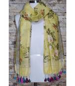 multicolor Handwoven Digitally floral Printed Linen Dupatta with tassels