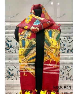 multicolor Handwoven Digitally floral Printed Linen Dupatta with tassels 1