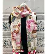multicolor Handwoven Digitally floral Printed Linen Dupatta with tassels