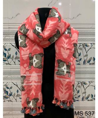 multicolor Handwoven Digitally floral Printed Linen Dupatta with tassels 1