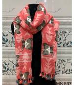 multicolor Handwoven Digitally floral Printed Linen Dupatta with tassels