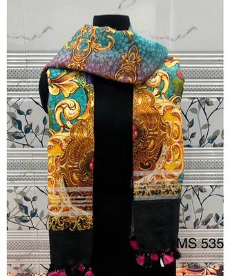 multicolor Handwoven Digitally floral Printed Linen Dupatta with tassels 1