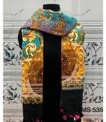 multicolor Handwoven Digitally floral Printed Linen Dupatta with tassels