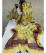 multicolor Handwoven Digitally floral Printed Linen Dupatta with tassels