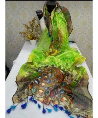 multicolor Handwoven Digitally floral Printed Linen Dupatta with tassels 1