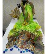 multicolor Handwoven Digitally floral Printed Linen Dupatta with tassels