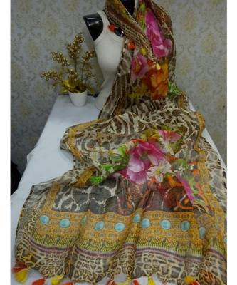 multicolor Handwoven Digitally floral Printed Linen Dupatta with tassels 1