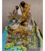 multicolor Handwoven Digitally floral Printed Linen Dupatta with tassels